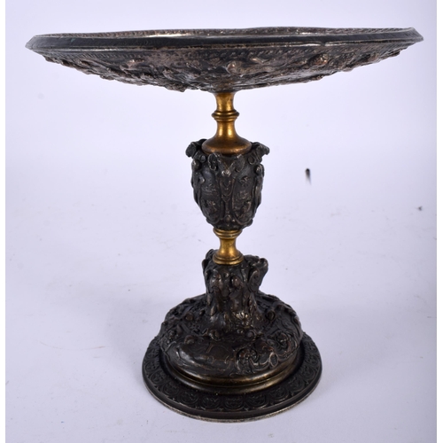 419 - A 19TH CENTURY ENGLISH MIXED METAL HEAVY PEDESTAL PAZZA Attributed to Elkington & Co, decorative wit... 