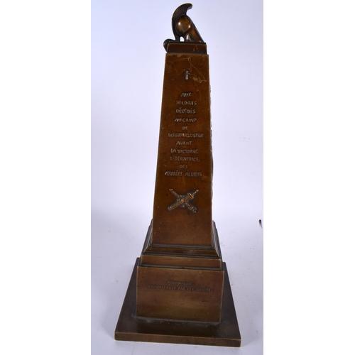 428 - A LARGE ANTIQUE DANISH BRONZE MILITARY GRAND TOUR OBELISK signed L Rasmussen Copenhagen. 34 cm high.