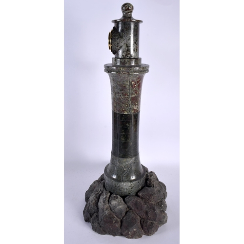 432 - A VERY LARGE CORNISH CARVED SERPENTINE STONE LIGHTHOUSE HYGROMETER. 60 cm high.