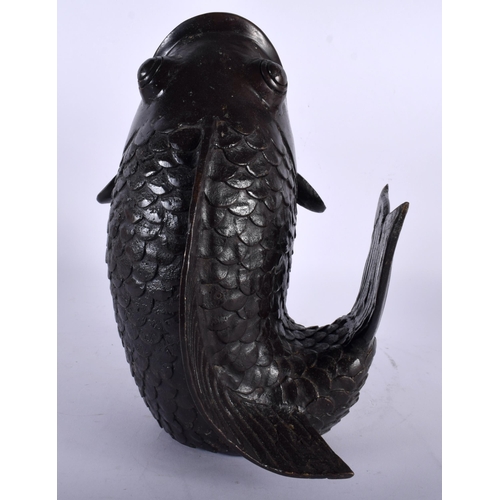 440 - A LARGE LATE 19TH CENTURY JAPANESE MEIJI PERIOD BRONZE CARP VASE of naturalistic form. 26 cm x 18 cm... 