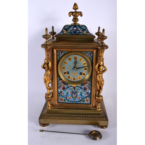 454 - A GOOD 19TH CENTURY FRENCH CHAMPLEVE ENAMEL BRONZE MANTEL CLOCK Reed & Sons, the case in the Manner ... 