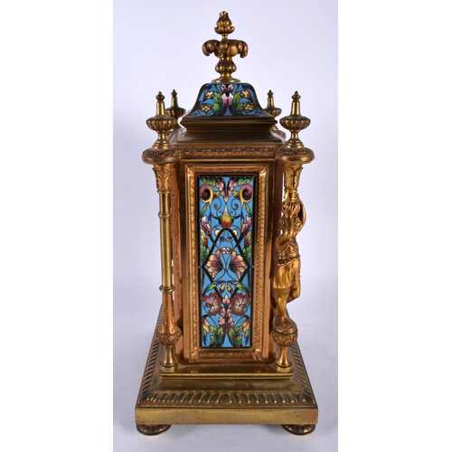 454 - A GOOD 19TH CENTURY FRENCH CHAMPLEVE ENAMEL BRONZE MANTEL CLOCK Reed & Sons, the case in the Manner ... 