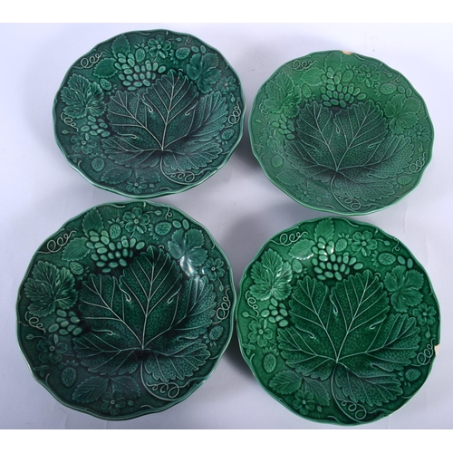 46 - A COLLECTION OF SEVEN VARIOUS 19TH CENTURY ENGLISH GREEN CABBAGE WARE TYPE WAES. Largest 23 cm wide.... 