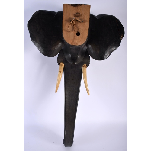 464 - A LARGE 19TH CENTURY COUNTRY HOUSE CARVED WOOD ELEPHANT WALL HANGING CANDLESTICKS with LACQUER trunk... 