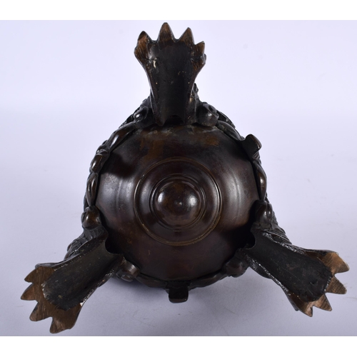 466 - A 19TH CENTURY ITALIAN GRAND TOUR BRONZE INKWELL AND COVER formed with winged figures upon claw feet... 