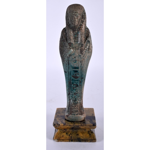 467 - AN EGYPTIAN GRAND TOUR SHABTI PHARAOH upon an Italian marble base. Shabti 16.5 cm high. (2)