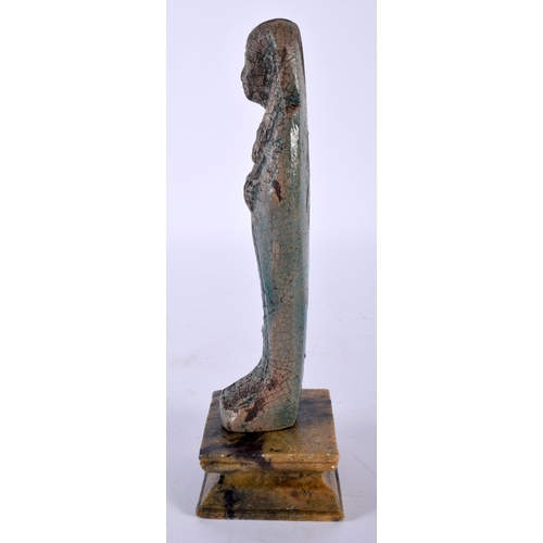 467 - AN EGYPTIAN GRAND TOUR SHABTI PHARAOH upon an Italian marble base. Shabti 16.5 cm high. (2)