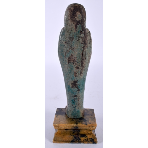 467 - AN EGYPTIAN GRAND TOUR SHABTI PHARAOH upon an Italian marble base. Shabti 16.5 cm high. (2)