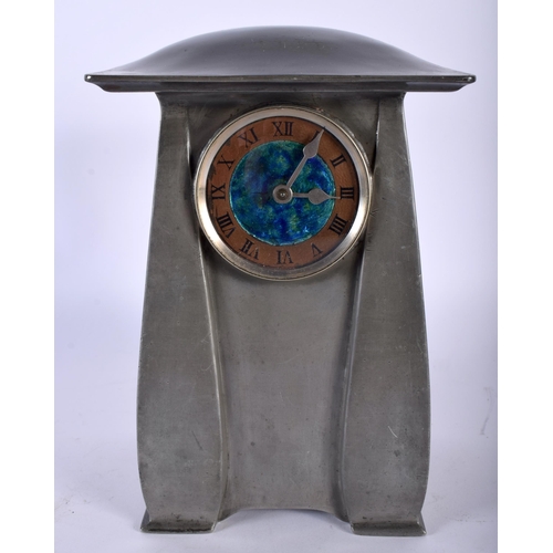 468 - A LOVELY ART NOUVEAU LIBERTY & CO TUDRIC PEWTER AND ENAMEL MANTEL CLOCK possibly designed by Archiba... 