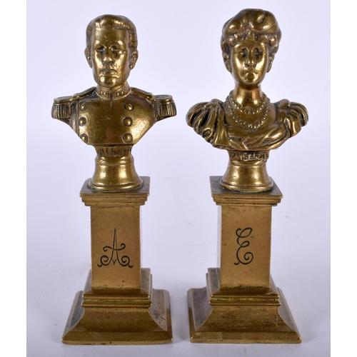 469 - A PAIR OF 19TH CENTURY ENGLISH GRAND TOUR BRONZE PEDESTAL BUSTS depicting Prince Albert & Queen Eliz... 