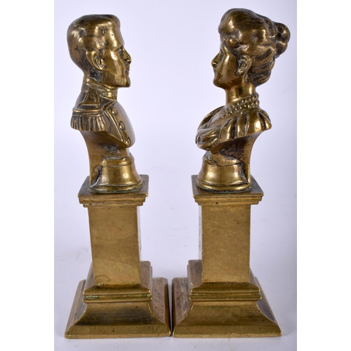 469 - A PAIR OF 19TH CENTURY ENGLISH GRAND TOUR BRONZE PEDESTAL BUSTS depicting Prince Albert & Queen Eliz... 