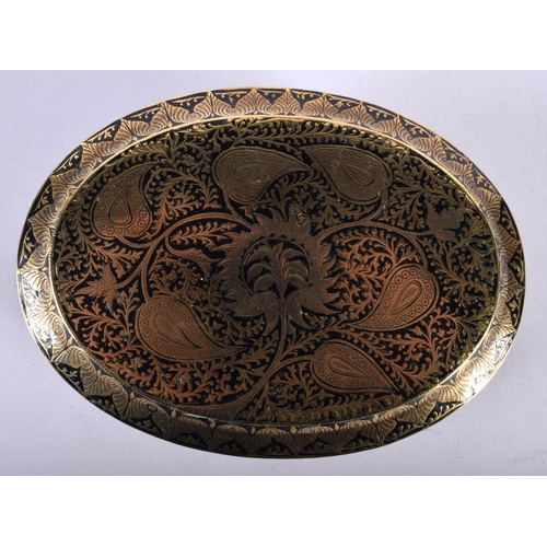 474 - A FINE 19TH CENTURY INDIAN BLACK ENAMEL BRONZE OVAL BOX AND COVER decorative all over with foliage a... 