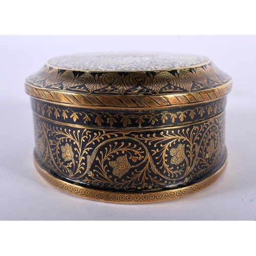 474 - A FINE 19TH CENTURY INDIAN BLACK ENAMEL BRONZE OVAL BOX AND COVER decorative all over with foliage a... 