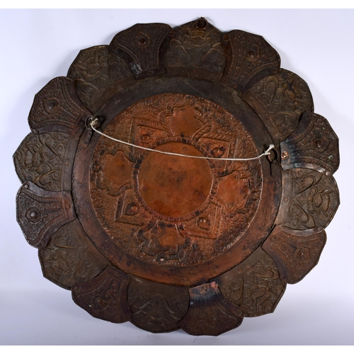 477 - A VERY LARGE 19TH CENTURY INDIAN TIBETAN COPPER AND MIXED METAL CHARGER of monumental proportions, i... 