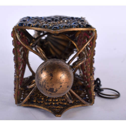 482 - AN UNUSUAL ANTIQUE FRENCH GEM SET HANGING CHURCH LANTERN. 20 cm high not inc chains.