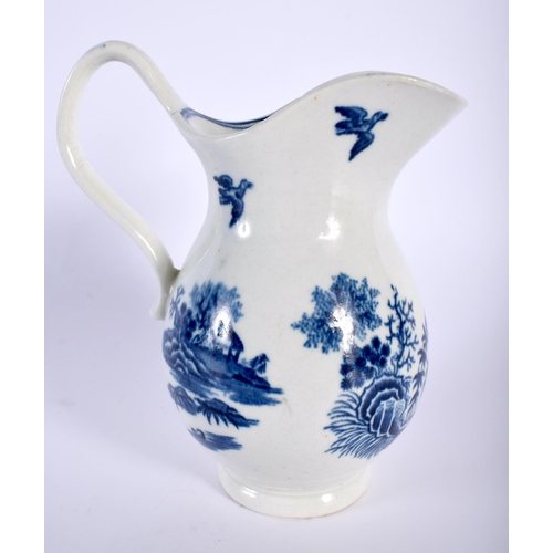 494 - AN 18TH CENTURY CAUGHLEY BLUE AND WHITE CREAM JUG. 14 cm x 10 cm.