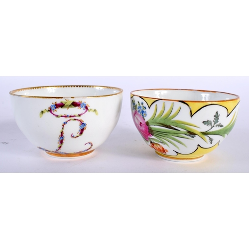 498 - AN 18TH CENTURY GERMAN MEISSEN PORCELAIN CUP AND SAUCER together with another Meissen cup. Largest 1... 