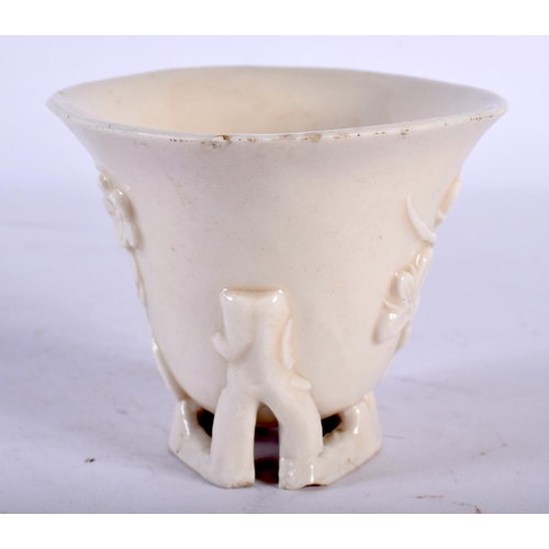 50 - AN 18TH CENTURY CHINESE BLANC DE CHINE PORCELAIN LIBATION CUP Qing. 12 cm x 8 cm.