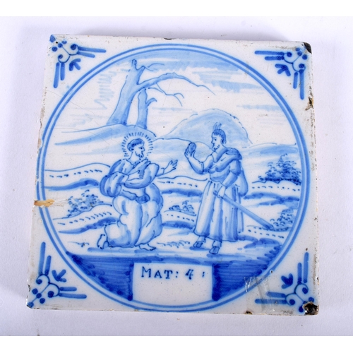 506 - AN 18TH CENTURY ITALIAN FAIENCE POTTERY ALBARELLO JAR together with an 18th century delft tile. Larg... 