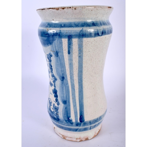 506 - AN 18TH CENTURY ITALIAN FAIENCE POTTERY ALBARELLO JAR together with an 18th century delft tile. Larg... 