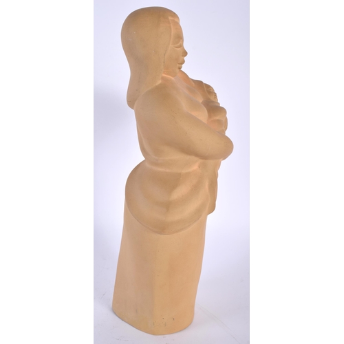 513 - A RARE FULHAM POTTERY FIGURE OF A MOTHER AND CHILD Attributed to Eric Griffiths. 35 cm high.