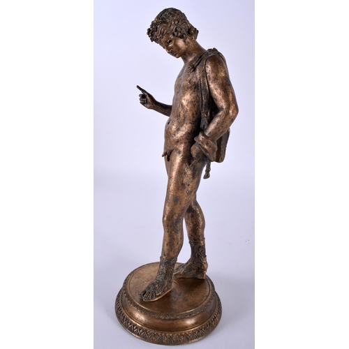 517D - A FINE 19TH CENTURY ITALIAN BRONZE GRAND TOUR FIGURE OF A MALE modelled with one hand raised, upon a... 