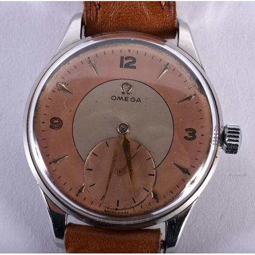 520 - A VINTAGE OMEGA PINK DIAL WRISTWATCH. 3.5 cm wide inc winder.