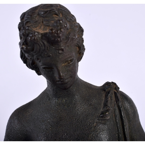 522 - A 19TH CENTURY ITALIAN GRAND TOUR BRONZE FIGURE OF NARCISSUS modelled upon a circular base. 27 cm hi... 