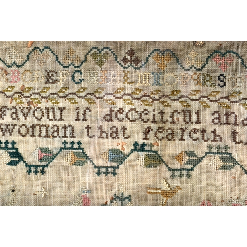 523 - AN EARLY 19TH CENTURY FRAMED AND EMBROIDERED SAMPLER by Elizabeth Butler 1822. 50 cm x 38 cm.