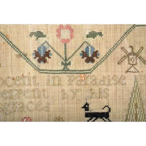 523 - AN EARLY 19TH CENTURY FRAMED AND EMBROIDERED SAMPLER by Elizabeth Butler 1822. 50 cm x 38 cm.