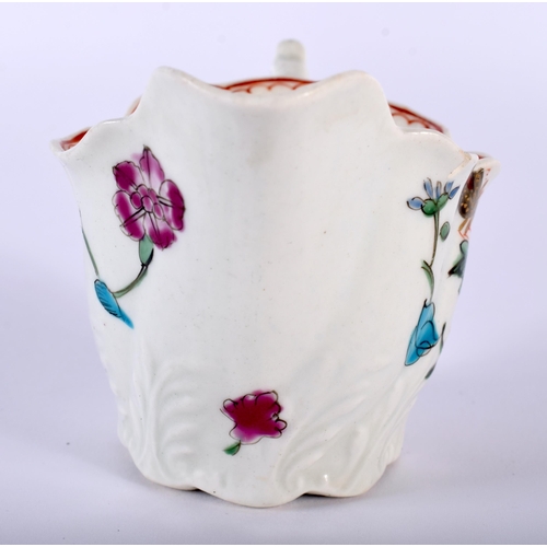 523C - AN 18TH CENTURY WORCESTER LOW CHELSEA EWER painted with flowers. 10 cm x 7 cm.