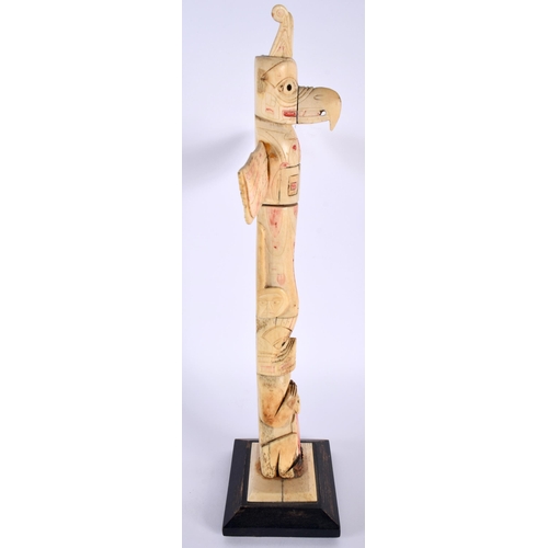 524A - A RARE LATE 19TH/20TH CENTURY NORTH AMERICAN CARVED WALRUS AND BONE TOTEM POLE Kwakiutl/Tinglit, for... 