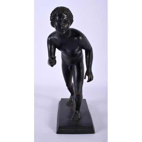 544 - A 19TH CENTURY ITALIAN GRAND TOUR BRONZE FIGURE OF AN ATHLETE modelled upon a rectangular base. 22 c... 