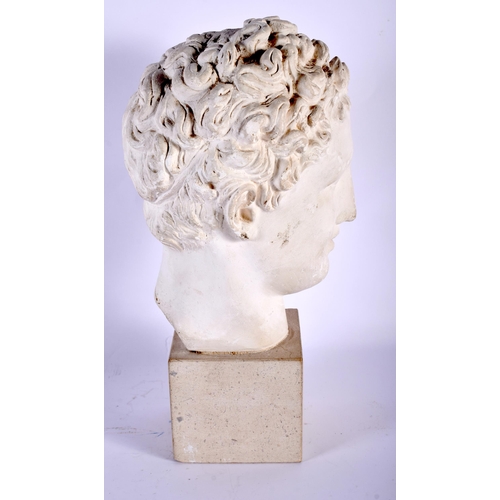 562 - A PLASTER BUST OF A ROMAN YOUTH After the Antiquity. 30 cm high.