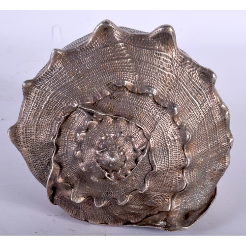 567 - A LARGE SILVER OVERLAID CONCH SHELL. 18 cm x 13 cm.