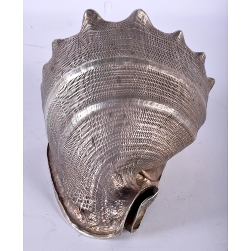 567 - A LARGE SILVER OVERLAID CONCH SHELL. 18 cm x 13 cm.