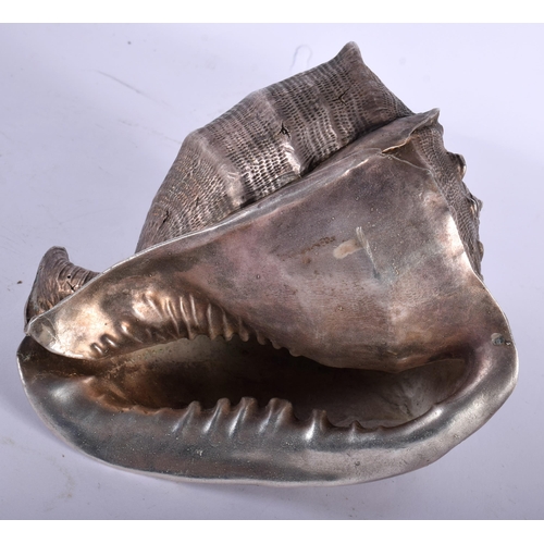 567 - A LARGE SILVER OVERLAID CONCH SHELL. 18 cm x 13 cm.