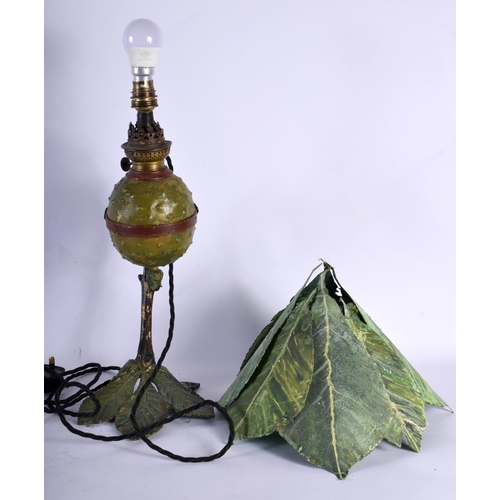 574 - AN UNUSUAL EARLY 20TH CENTURY COLD PAINTED BRONZE CONKER LAMP. 44 cm x 20 cm.