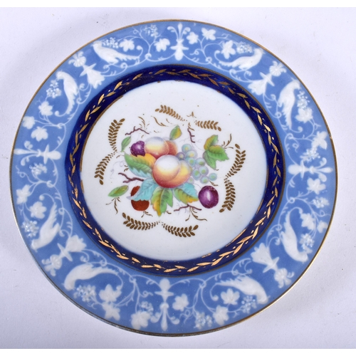 617 - A RARE SET OF SEVEN EARLY 19TH CENTURY COALPORT PORCELAIN PLATES with four matching dishes, painted ... 