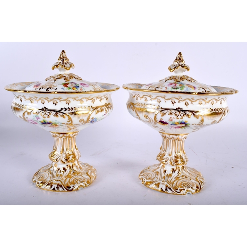 619 - A PAIR OF MID 19TH CENTURY COALPORT PORCELAIN PLATES together with a matching pair of sauce tureens ... 