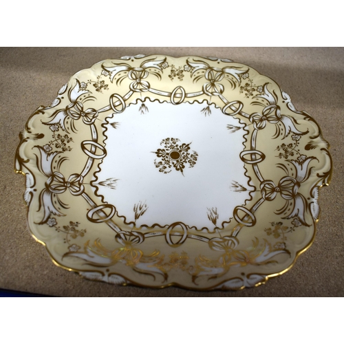 629 - AN EARLY 19TH CENTURY ENGLISH PORCELAIN CREAM AND GILT PORCELAIN TEASET. Largest 23 cm x 10 cm. (12)