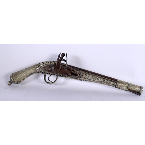 632 - A PAIR OF DECORATIVE FLINTLOCK PISTOLS. 40 cm long.