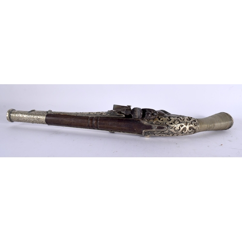 632 - A PAIR OF DECORATIVE FLINTLOCK PISTOLS. 40 cm long.