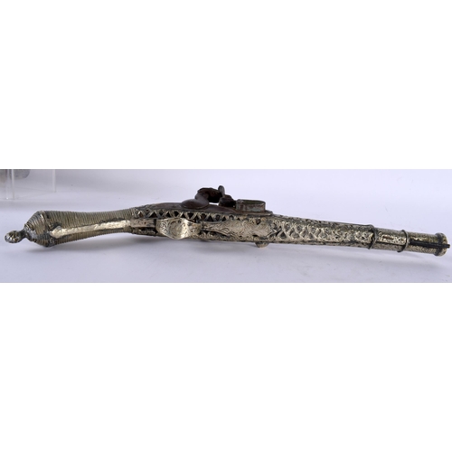 632 - A PAIR OF DECORATIVE FLINTLOCK PISTOLS. 40 cm long.