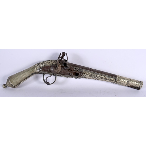 632 - A PAIR OF DECORATIVE FLINTLOCK PISTOLS. 40 cm long.