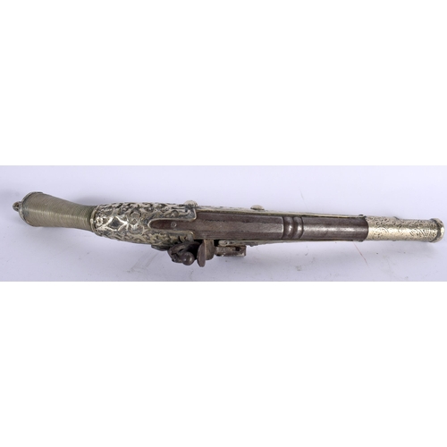 632 - A PAIR OF DECORATIVE FLINTLOCK PISTOLS. 40 cm long.