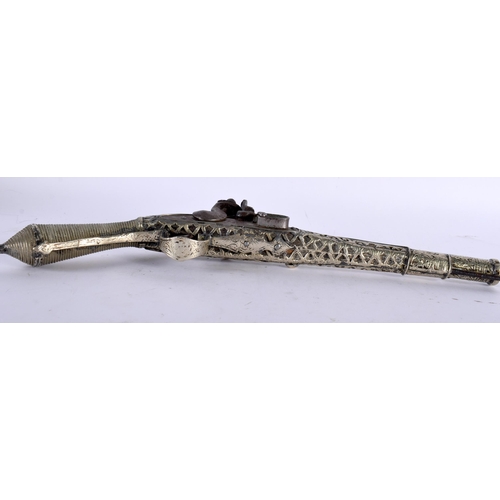 632 - A PAIR OF DECORATIVE FLINTLOCK PISTOLS. 40 cm long.