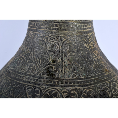 638 - TWO 15TH/16TH CENTURY MIDDLE EASTERN ISLAMIC KHOROSAN HOOKAH PIPE BRONZE BASES one engraved all over... 