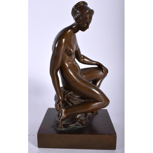 641 - AN ART DECO GERMAN BRONZE FIGURE OF A SEATED NUDE stamped Hermann Noack, Friedenau. 17 cm high.