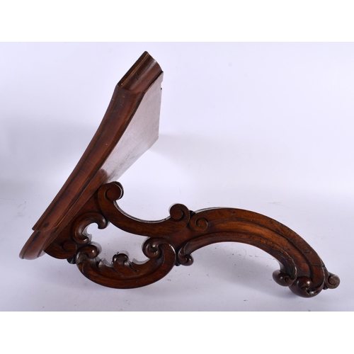 643 - A LARGE VICTORIAN MAHOGANY WALL BRACKET with scrolling supports. 50 cm x 30 cm x 42 cm.